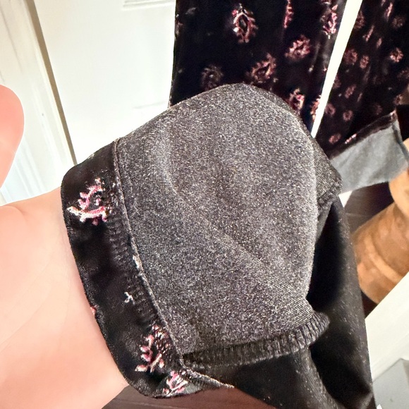 Billabong Black Velvet Pants with Pink Floral Design - Picture 7 of 7